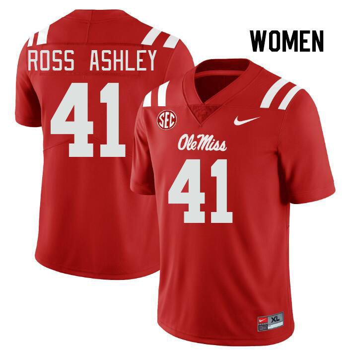 Women #41 John Ross Ashley Ole Miss Rebels College Football Jerseys Stitched Sale-Red - Click Image to Close